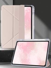 1pc Transparent Acrylic Y-Fold Flat Tablet Protective Case, Pink, Multi-Fold Multi-Angle Stand, Built-In Pen Slot, High-Transparency Acrylic Back Cover, Sleep/Wake, Premium/Creative/Minimalist Design, Compatible With  Mini6/Mini7/Air1/Air2/9.7/10.2/10.5/Air4/Air5/10.9/Pro11/10th/Pro12.9/Air 11-In.(M2)-2024/Pro 11-In.(M4)-2024/ Air 11-Inch (M3) 2025/ (A16) 11 Inch 11th Generation 2025 Apple Models. Product Does Not Include Stylus, Some Models Come With Lens Frame. - Hồng - Xem 2