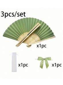 3/15/30pcs Set, Summer Green Series Wedding Gift Fan Set, Ladies Folding Fan, Green Series Bowknot, Transparent Sandbag, Wedding Party Decoration. Suitable For Bridal Gift Parties, Birthday Party Favors, Bridesmaid Group Photo Props, Summer Fans, Event And Party Supplies, Multi-Item Party Gift Bags