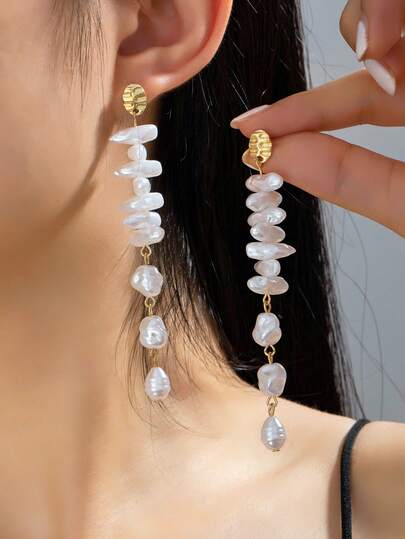 1 Pair Elegant Women's Earrings, Vintage Bohemian Beach Style, Minimalist Geometric Starfish & Seashell Pendant Design With Sparkling Rhinestones And Long Tassel, Suitable For Casual, Daily Wear, Beach Vacation