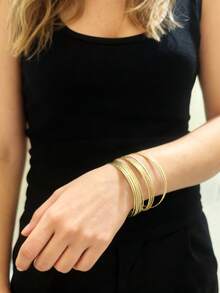 1pc Multi-Layer Metal Cuff Bracelet, Loose Fit Suitable For Plus Size Women, Fashionable In Algeria, Suitable For Wedding, Daily, Party, Vacation Wear, Holiday Gift, Moroccan Bracelet Valentine's Day Accessories - Bracelet - View 2