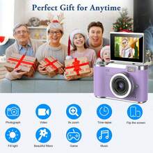 18X Optical Zoom Digital Camera, 2.4" High-Definition Rotating Screen, Video Creative Compact Digital Camera, Student Use, CCD Camera, Free DIY Crystal Sticker - LK007 Purple + Crystal Sticker - View 4