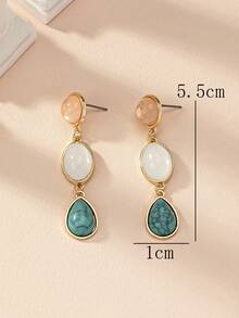 1 Đôi bông tai giọt nước hình oval phong cách Bohemian thời trang - Nhiều màu - Xem 4