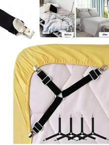 4-Piece Adjustable Bed Sheet Fastener Set - Triangular Elastic Band With Clips, For Mattress Protector/Sofa Cover | Heavy-Duty Metal Clip To Fasten Bedding (Slip-Resistant And Reusable) - Multicolor - View 6