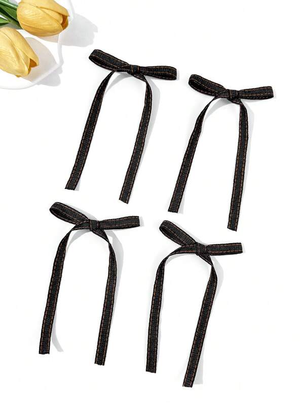 4pcs/Set Women's Solid Color Fabric Fashion Sweet Bowknot Hair Clips, Suitable For Daily Wear