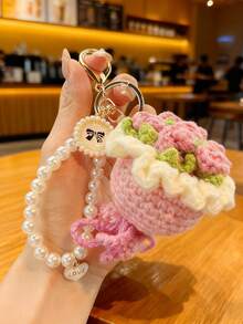 1个情人节迷你针织钩编玫瑰花束钥匙扣，逼真DIY针织花束，适合毕业、婚礼宾客、送给闺蜜、女友、周年纪念、情人节、婚礼钥匙扣、背包装饰，可爱纺织学校汽车配件，哥特风Y2K包包配件挂绳带证件套，汽车配件包饰，圣诞礼物，汽车配件，教师姐妹礼物创意 - 金色 - 查看 12