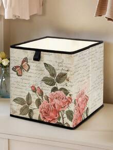 1pc Butterfly Floral Print Open Storage Box, Stackable Organizer Drawers, Durable Multi-Purpose Space-Saving Design For Home, Dorm, Household Organization, Under Bed Storage - Multicolor - View 14