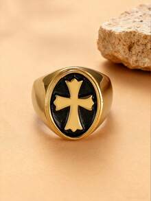 1pc Vintage Style Hip-Hop Classic Personality Cross Stainless Steel Men's Ring Party For Daily Wear Perfect Gift - Ring - View 2