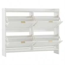 Modern Shoe Rack With 4 Fold-Out Compartments, Free-Standing Shoe Rack, Open Shelves, Suitable For Entryway Or Hallway, White, Dimensions: W. 110/H. 90/D. 24 Cm - 白色 - 查看 11