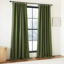 2025  Bedroom Curtains 2 Panels Sets Faux Linen Textured, Pinch Pleated Room Darkening Light/Heat Blocking Window Drapes Thermal Insulated For Living Room, Angora, W50 X L108, 2 Panels - 森林綠 - 查看 13