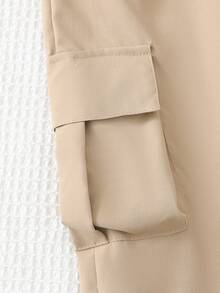 idolCat Pantalones cargo casuales con múltiples bolsillos, cintura elástica y puños para niño pequeño en otoño para uso diario - Caqui - Ver 6