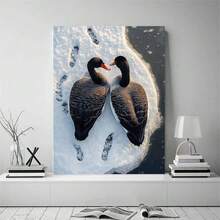 1Pc 2D Flat Framed Ready To Hang, Two Black Geese Facing Each Other On Snowy Ice Canvas Wall Art, Prints, Canvas Posters, Painting, Wall Art, Wall Decor, Art Poster, Apartment Room Decor Aesthetic, Wrapped Framed Canvas Print, Home Decor, Living Room Office Hallway Dorm Wall Decor, Posters And Prints Wall Art Pictures For, Artwork Suitable For Living Room And Dining Room Decoration Painting, Modern Home Decoration, Realistic Winter Bird Canvas Print, Nature Themed Wall Art For Living Room, Bedroom, Office, Perfect Gift For Bird Lovers, Rustic Home Decor - 黑色 - 查看 2