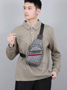 经典男士花卉胸包，时尚百搭斜挎包，大容量多功能轻便单肩包，带耳机孔胸包，日常通勤包，商务包，礼品包，学生包 - NO.3 - 查看 6