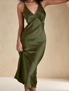 Anewsta Vestido camisero cómodo y relajado con apariencia de satén, camisola de seda suave y camisón estilo babydoll para mujeres, lencería de lujo - Verde - Ver 4