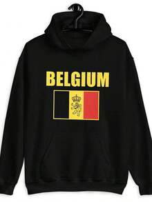 484g GSM, Sudadera con Capucha para Hombre de 50% Poliéster y Algodón, Sudadera con Bandera de Bélgica - Negra, con Texto Amarillo Fuerte de BÉLGICA y Colores Nacionales - Sudadera Unisex, Manga Larga, Adecuada para Ropa Casual de Calle en Otoño e Invierno - Regalo Perfecto de la Herencia de Bélgica, Adecuada para el Día Nacional, Viajes, Ropa Casual - Ropa Cómoda Diaria, Ropa de Viaje, Moda de Calle, Tela Duradera, Bolsillo Frontal, Entusiastas de los Viajes, Principios de Primavera, Moda de Otoño e Invierno, Material Cómodo, Fans de Viajes - Negro - Ver 7