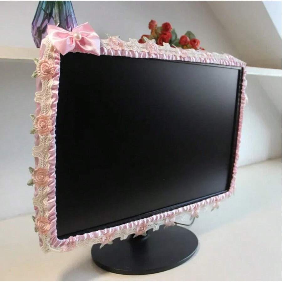 17-30INCH TV Dust Cover Computer Monitor Protection Stick Wall-Mounted Desktop Curved Screen Soft Fabric Craft - 粉色 - 查看 1