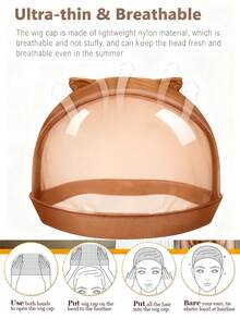 200 pezzi Cuffie per parrucche marroni - Reti per capelli elastiche e antiscivolo, cuffie per parrucche in nylon traspiranti a estremità chiusa, ideali come set regalo di Natale per donne e uomini