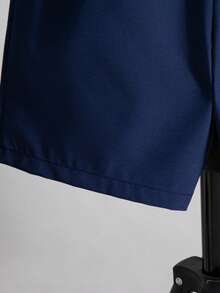 男童休闲印花拼接落肩短袖衬衫上衣和抽绳短裤套装（2件套），夏季 - 淺藍色 - 查看 9