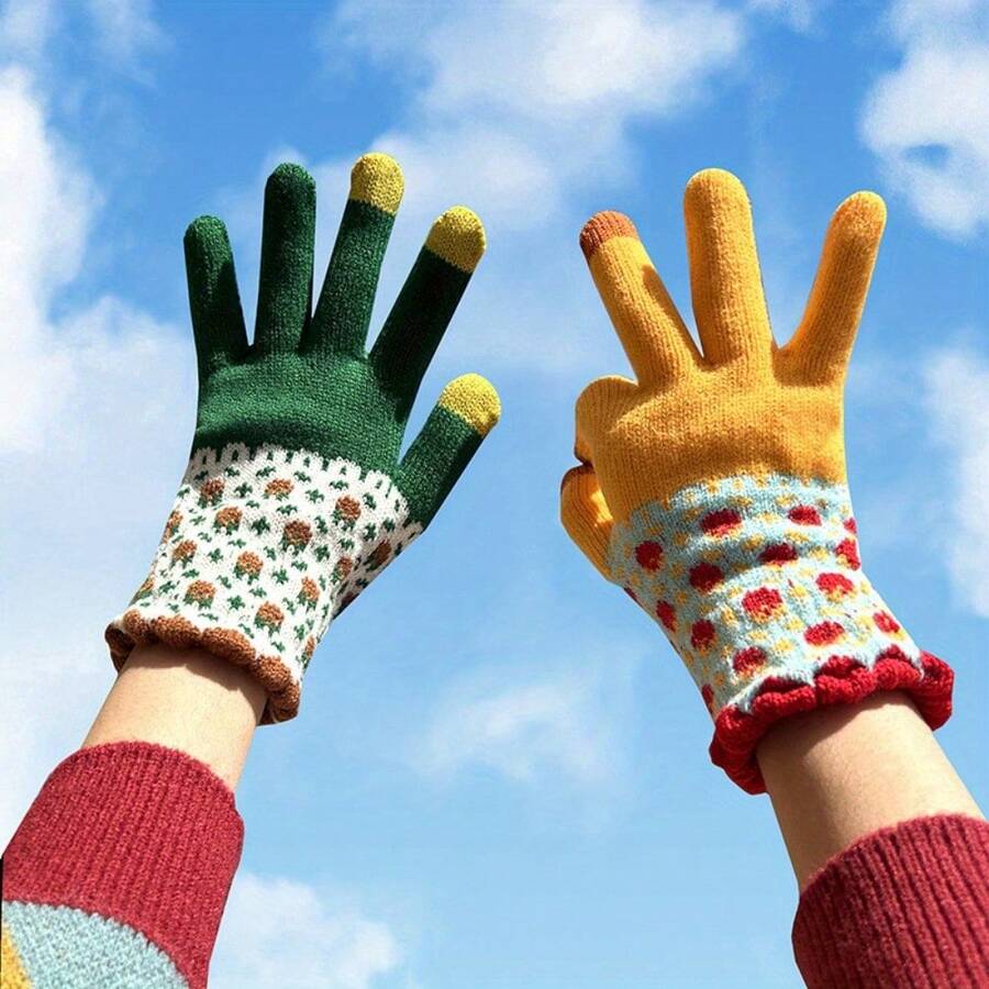 Holiday Winter Gloves For Women And Men, Windproof Full-Finger Design With Touchscreen Compatibility, Warm Outdoor Casual Wear For Cold Weather - 綠色的 - 查看 1