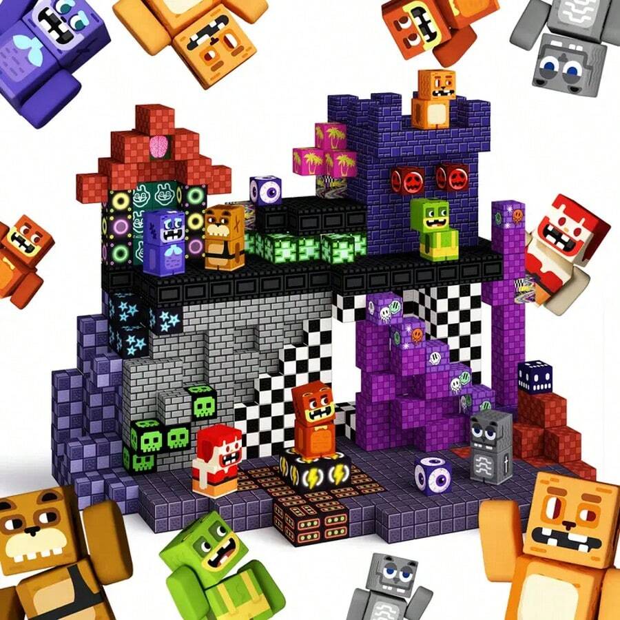 48/100/200/300pcs Magnetic Building Blocks, 0.78 Inch, Magnetic Bricks, Midnight Scream Bear Horror Series, Puzzle Cube Toy Set, STEM Educational Sensory Toy, Best Christmas, Halloween, Birthday Gift For Kids 3+ Years Old Boys And Girls - Multicolor - View 1