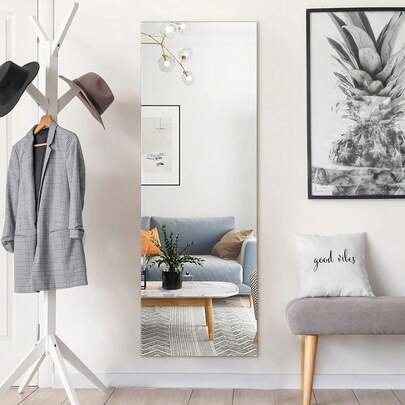 Frameless Wall Mirror, 43 X 15 Inch Rectangle Full Length Mirror W/Beveled Edge, Wall Dressing Mirror, Hanging Or Leaning Against Wall For Hallway Bedroom Living Room Decor