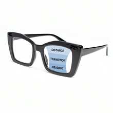 1pc Fashion Large Frame Multifocal Reading Glasses, 2-In-1 Progressive Lens, Classic Black & Leopard Print Elements, Flexible Spring Hinges For Comfortable Fit, Elegant Ladies Bifocal Glasses For Daily Office Reading