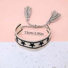 1pc Handmade Embroidered Pentagram Bracelet - Black and White - View 6