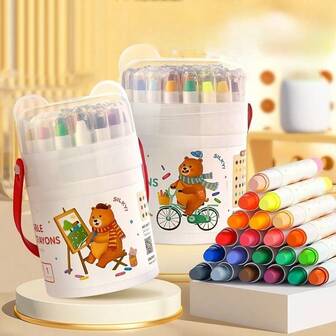 12/24/36/48 Colors/Box Smooth Water-Soluble Painting Crayons, Washable Children's Oil Pastels, Non-Fading, Non-Bleed, Rotating Wax Crayons