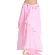 Women Belly Dance Long Skirt With Coin Chiffon Belly Dance Costume Multi-Layer Skirt Party Festival Dance Performance Costume