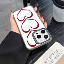 Colorful Silver Apple Phone Case Elegant Red Heart Cell Phone Shell Design - Perfect For Valentines Day Or Anytime Love Compatible With  11 To  17 Models The Cases Lens Protection Function Ensures The Camera Remains Undamaged During Shooting, Guaranteeing Image Quality - 黑色 - View 3