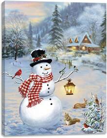 2025 Christmas Canvas Wall Art Print 12" X 16" With Timer | LED Lighted Design - Manusia Salju Hutan Kardinal - View 6