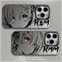 Anime Re:Zero RAM Phone Case For , Black & White Cartoon Design Protective Clear Cover - Plateado - Ver 3