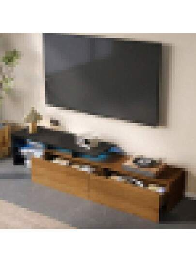 Moderne TV Unit Elegante Stylish, Practical Storage, Black, Wood Look, Glass Shelves, Lighting view 9