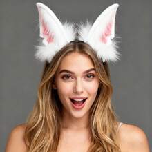 Dog Ears Headband for Adults Plush Halloween Headpiece Creative Hair Accessories for Cosplay Party Costume - Rosa - Ver 1