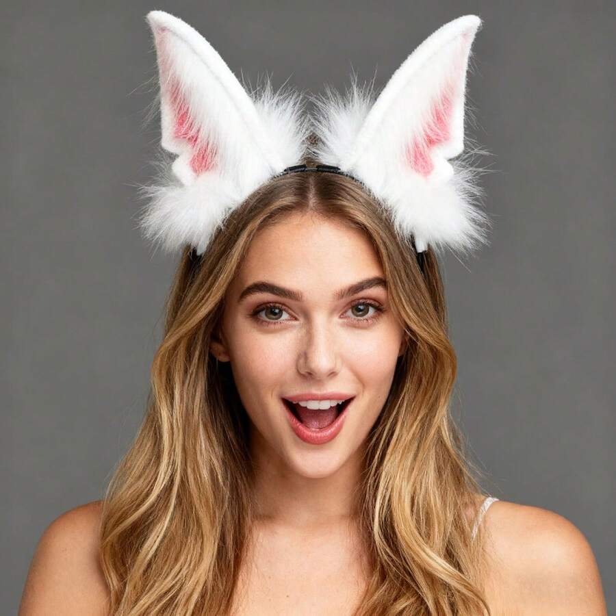 Dog Ears Headband for Adults Plush Halloween Headpiece Creative Hair Accessories for Cosplay Party Costume - Rosa - Ver 1