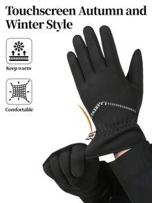 1 par de guantes gruesos de dedo completo para hombres, adecuados para salidas de invierno, ciclismo, senderismo, actividades al aire libre, calidez diaria, diseño antideslizante de la palma, compatible con pantalla táctil - Multicolor - Ver 2