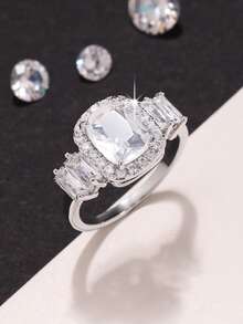 1pc Elegant Classic Sparkling Princess Cut Cubic Zirconia Engagement, Perfect Ideal For Proposal, Wedding, Marriage Ring, Valentine's Day And Anniversary Gift For Women