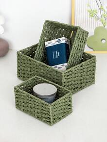 1pc/3pcs Home Storage Basket, Entryway Desktop Organizer Box For Snacks And Cosmetics, Vintage Woven Basket Box For Home - Multicolor - View 7