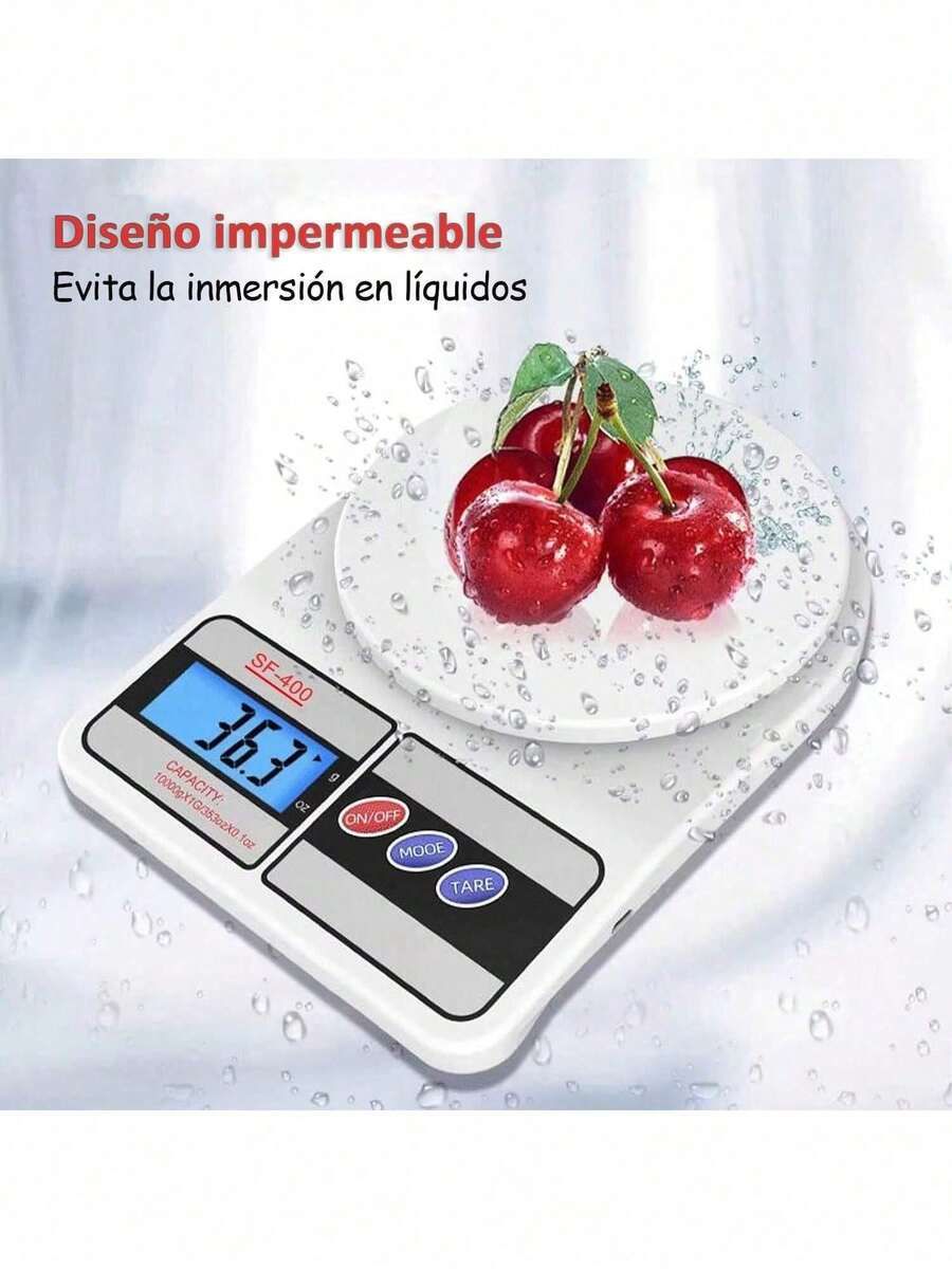 Báscula digital electrónica de cocina multifunción- Opción de tara- Pantalla LCD SF-400-Gramos y onzas (10000g/353oz) para medir con exactitud los ingredientes para cocinar u hornear - Blanco - Ver 1