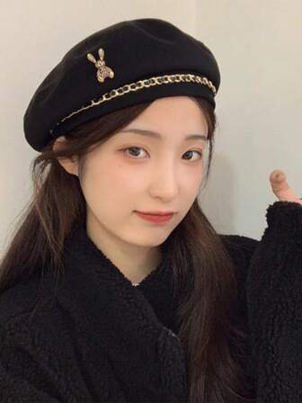 2026新款女士羊毛贝雷帽，泰迪熊贝雷帽，秋冬季羊毛画家帽，带小熊图案，适合较大头围，时尚百搭，适合秋冬季佩戴