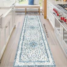 Tappeto passatoia lavabile in stile orientale, tappeto passatoia lungo blu per bagno, tappeto passatoia tradizionale a basso pelo e ampio per ingresso e corridoio, (Blu)