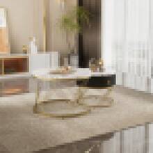 Elegant Folding Coffee Table: Decorative Look, Gold Decoration, Side Table With Drawers - Set Of 2 - 白色+中密度纖維板 - 查看 7