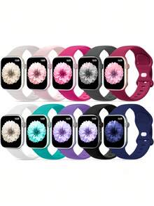 10pcs Soft Silicone Sports Watch Bands For Apple Watch 38mm 40mm 41mm 42mm 44mm 45mm 46mm 49mm Men & Women, Compatible With Series 10 SE 9 8 7 6 5 4 3 Ultra, Fashion Fitness Essential Gift Set - Multicolor 2 - View 10