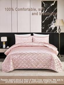 3pcs Satin-Like Pink Bedspread Set (1 Bedspread + 2 Pillowcases Without Insert), Cute Cottagecore Fresh Style, Washable Breathable Lightweight Fabric, Bedroom & Room Decor, Gift Ideal, Luxe Aesthetic