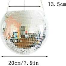 Disco Ball Hanging Decor - Round Glass Planter With Metal Chain And Wooden Ring, Geometric Disco Ball Hanging Mirror, Multi-Purpose Indoor/Outdoor Storage, Birthday/Graduation Gift, Home Decor Vase
