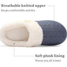 1 Pair Unisex Warm & Comfortable Memory Foam Slippers, Knitted Fabric With Faux Fur Lining, Non-Slip Rubber Sole For Indoor & Outdoor Wear - Multicolor - View 3