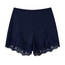 Pantalones cortos de encaje de satén Y2K para mujeres, pantalones cortos casuales de seda, adecuados para el ocio diario en el hogar y salir a usar - Azul oscuro - Ver 6