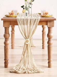 1/2/3/5件装米色褶皱桌旗,折叠桌布,波西米亚风格桌布,纯色桌布,浪漫桌旗,节日婚礼、迎婴派对、生日派对餐桌装饰,婚礼装饰,生日派对装饰,周年纪念、订婚、宴会派对用品,派对礼品,情人节装饰,节日家居装饰,餐厅装饰,餐桌装饰,厨房装饰,壁炉装饰,生日礼物,餐厅 - 米色 - 查看 6