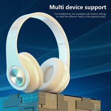 Wireless Headset, 5.2 Subwoofer Stereo, Game Music And Sports Dual-Mode Headset, With LED Lighting Effect, Adjustable, Long Battery Life Compatible Mobile Phone/Computer Multifunctional Headset - 白色 - 查看 2