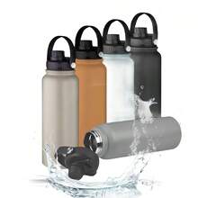 1 pieza Botella de agua de 600ml, Botella de agua deportiva, Vaso aislado al vacío de doble pared de acero inoxidable original, Taza, Taza para beber de viaje y al aire libre, Taza para fitness y deportes al aire libre, Taza de fondo plano, Taza para el coche, Vajilla para verano e invierno, Regalo para vacaciones - Multicolor - Ver 7