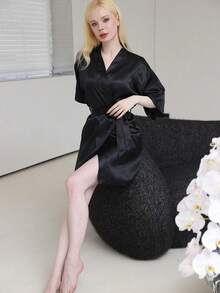 1 件 - 女士纯色优雅蕾丝风格秋冬浴袍，适合家庭睡衣，性感短袖缎面丝绸柔软睡衣，适合新娘和伴娘。